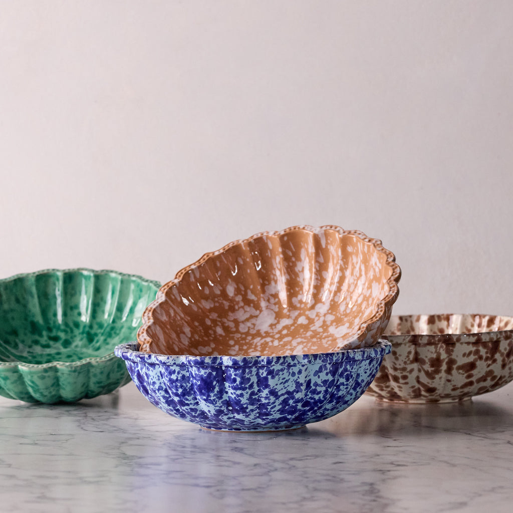Splatterware Salad Bowl, White on Terracotta