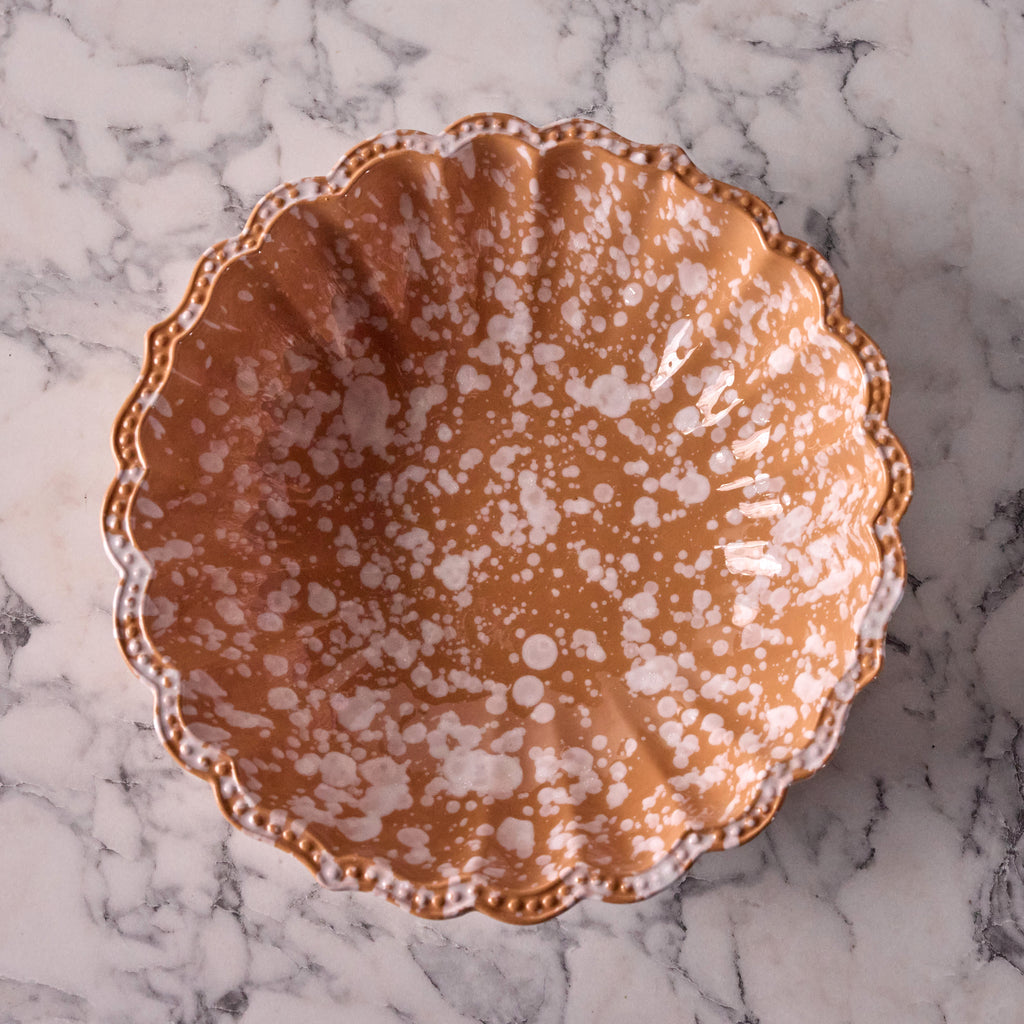 Splatterware Salad Bowl, White on Terracotta