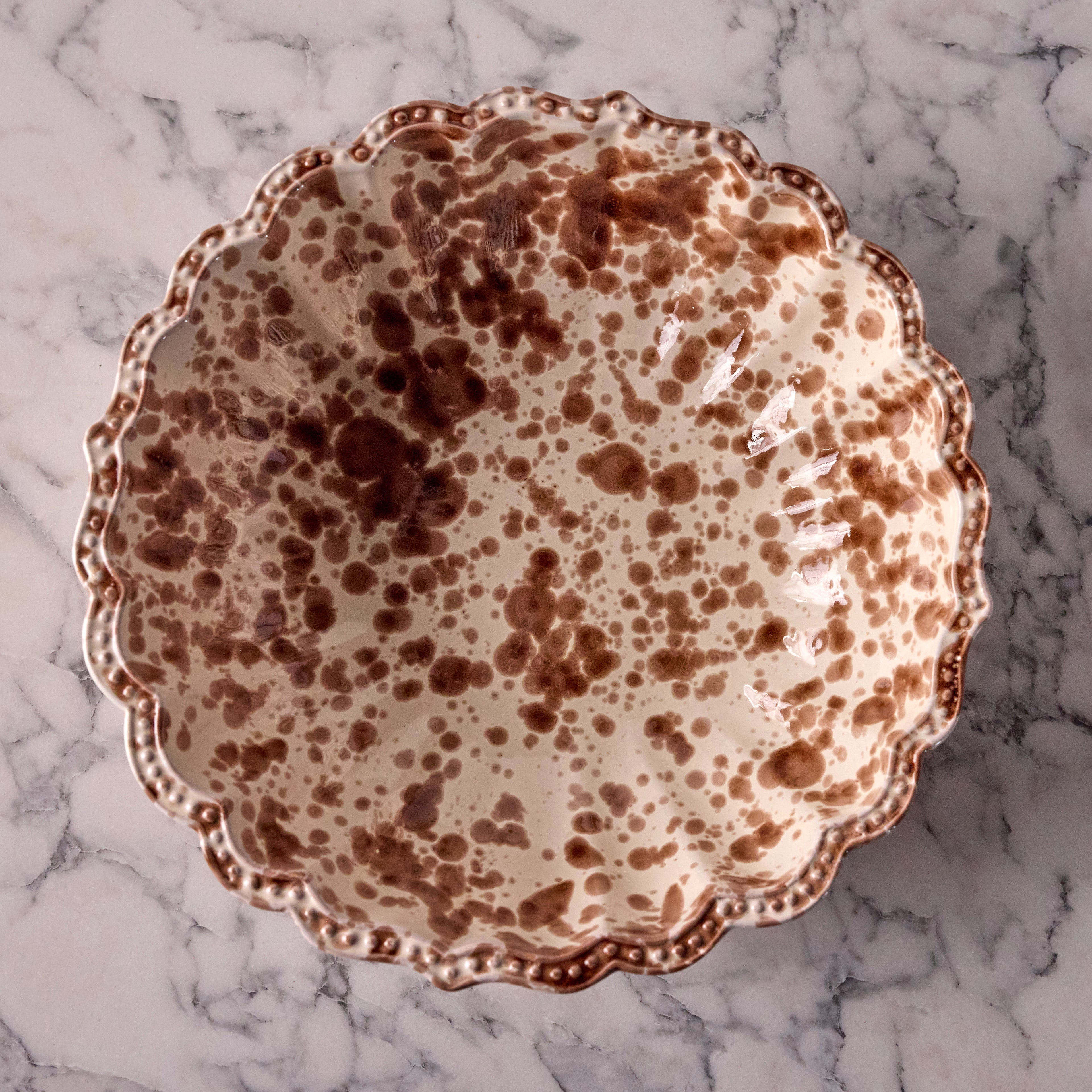Splatterware Salad Bowl, Brown on White