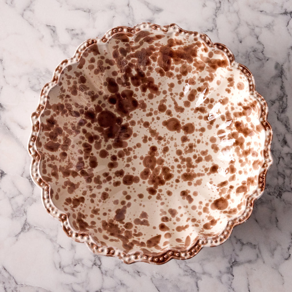 Splatterware Salad Bowl, Brown on White
