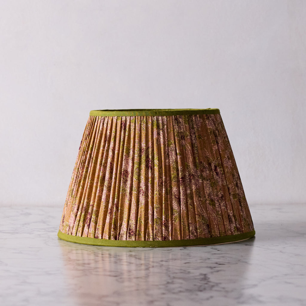 14-Inch Lamp Shade in Hand -Blocked Silk, Cabbage & Tea Rose