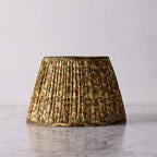 14" Lamp Shade in Hand-Blocked Silk, Green & Cream