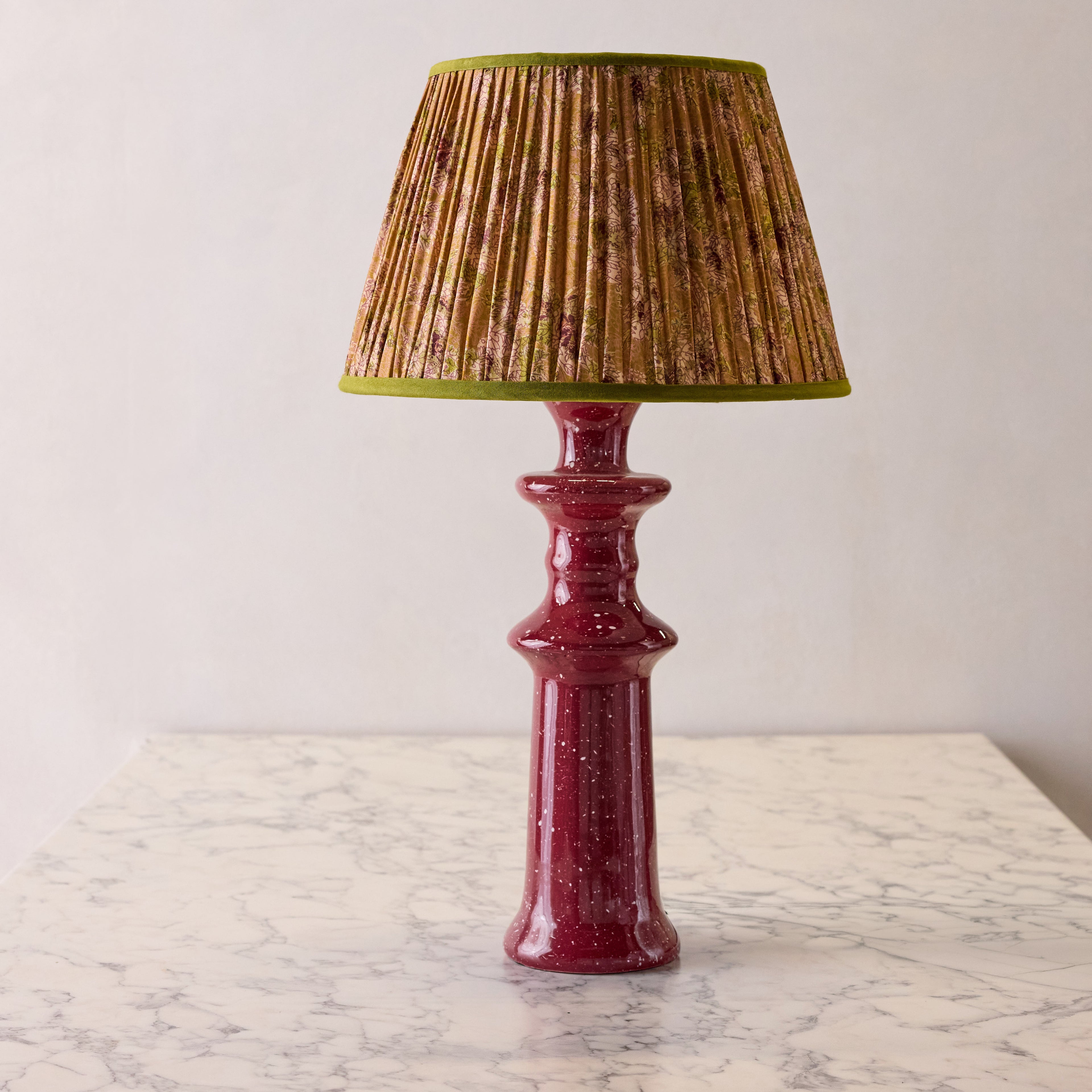 14-Inch Lamp Shade in Hand -Blocked Silk, Cabbage & Tea Rose