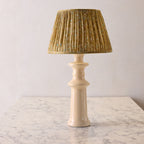 14" Lamp Shade in Hand-Blocked Silk, Khaki & Peacock