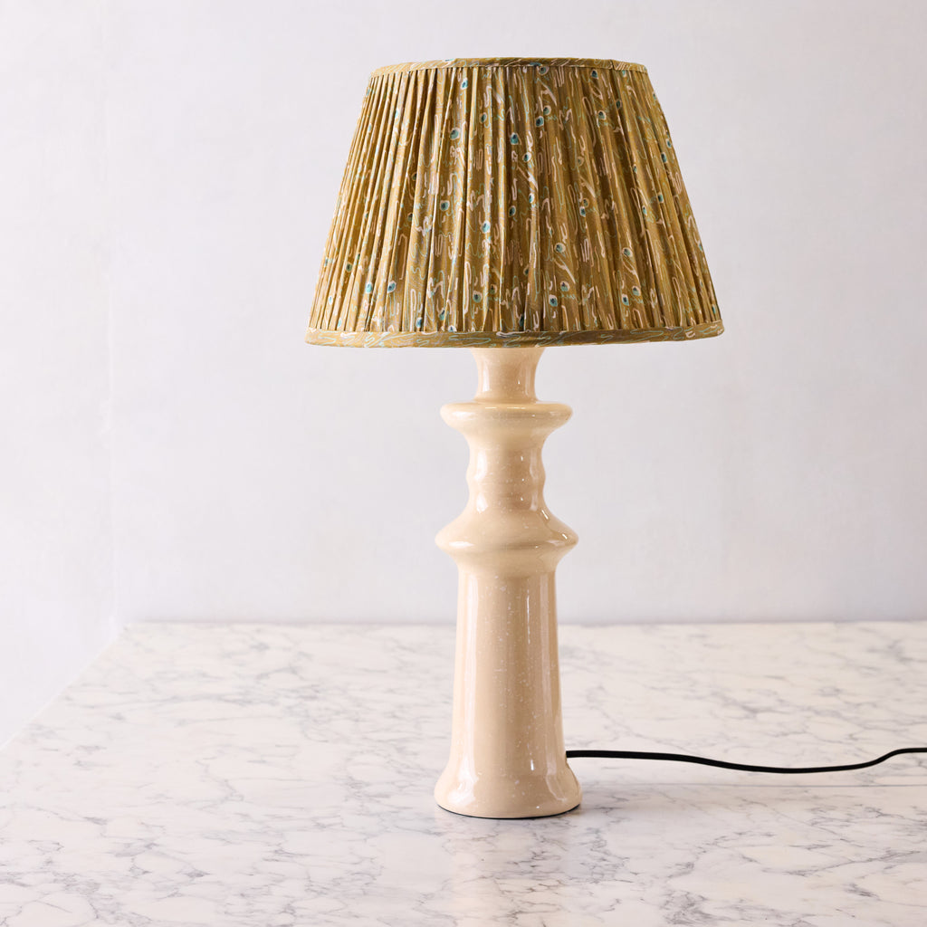 16" Lamp Shade in Hand-Blocked Silk, Khaki & Peacock