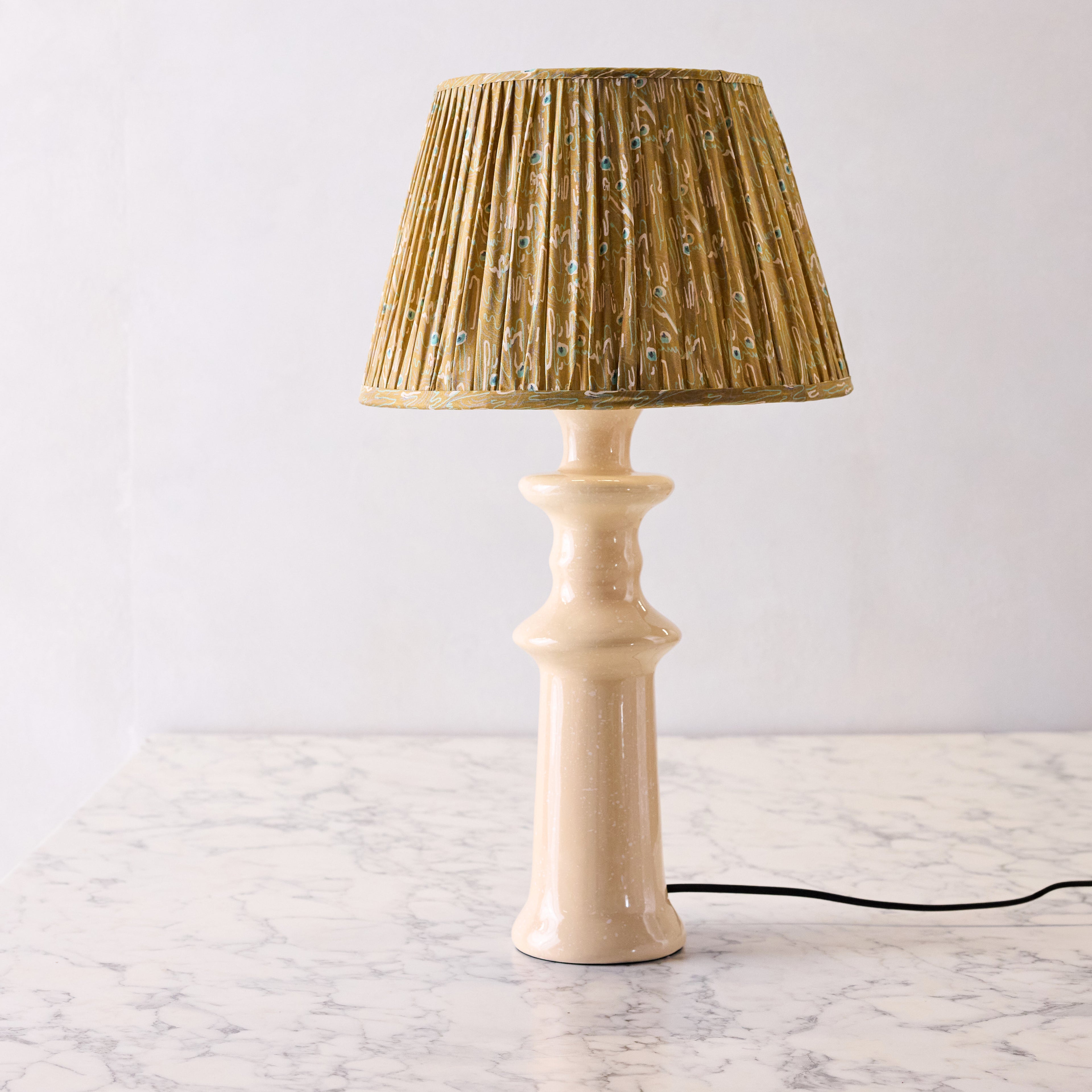 16" Lamp Shade in Hand-Blocked Silk, Khaki & Peacock