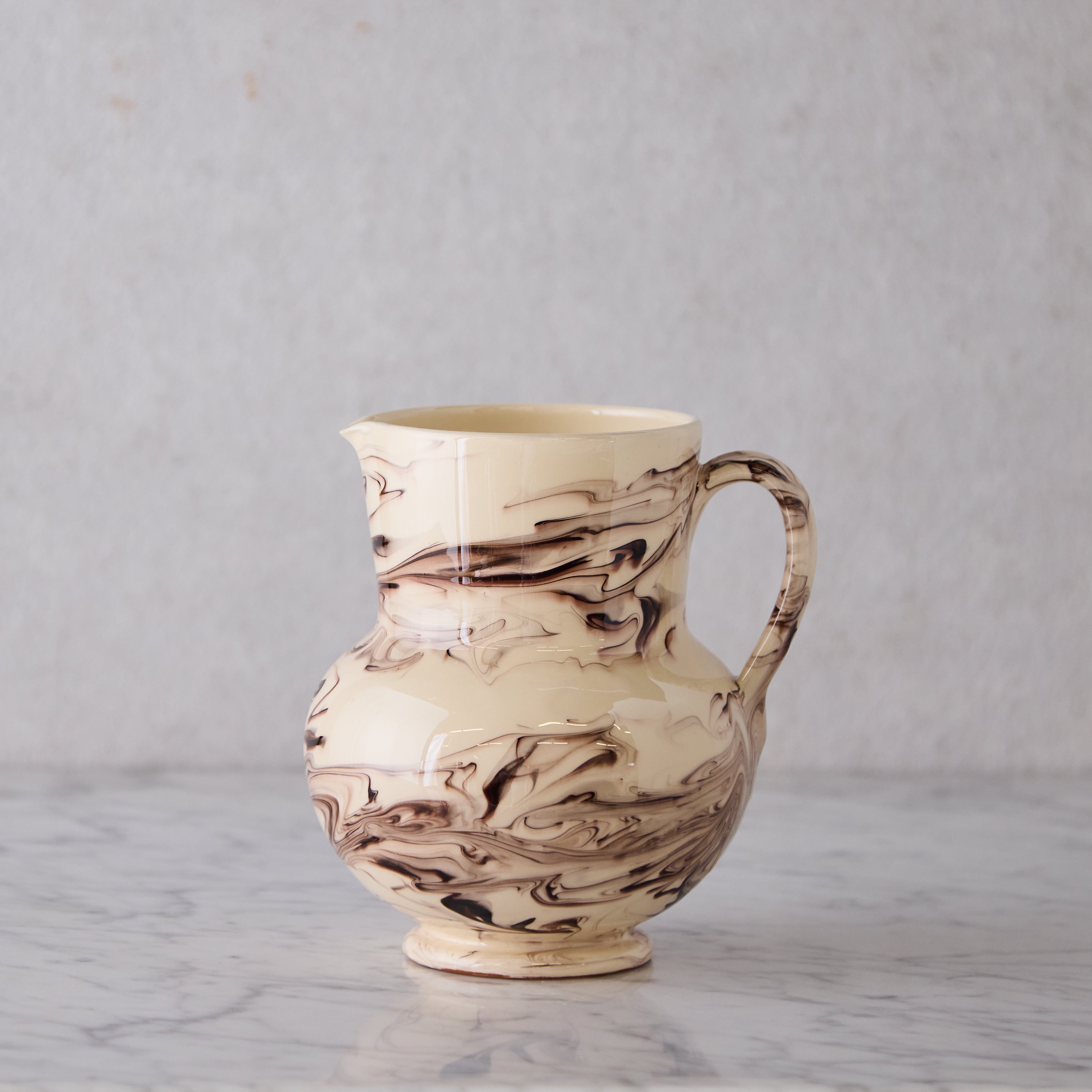 Apulian Pitcher in White with Dark Brown Marble Gaze