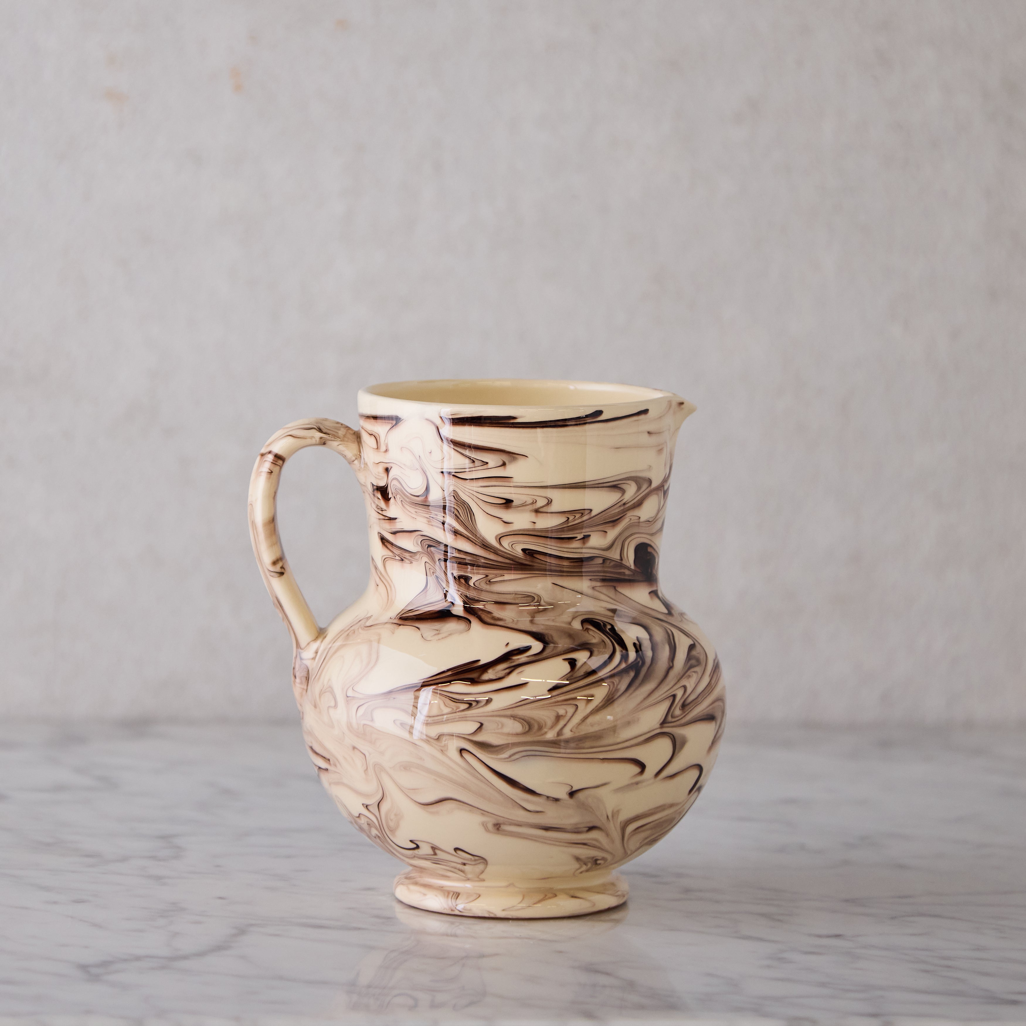 Apulian Pitcher in White with Dark Brown Marble Gaze