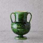 Apulian Amphora Vase in Green with Black Marble Glaze