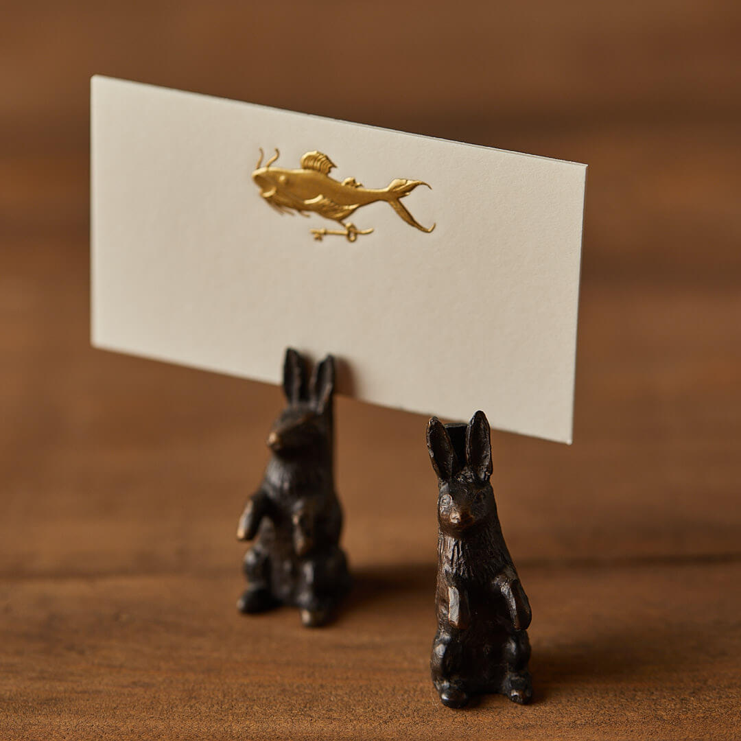 Pair of Bronze Bunny Place Card Holders