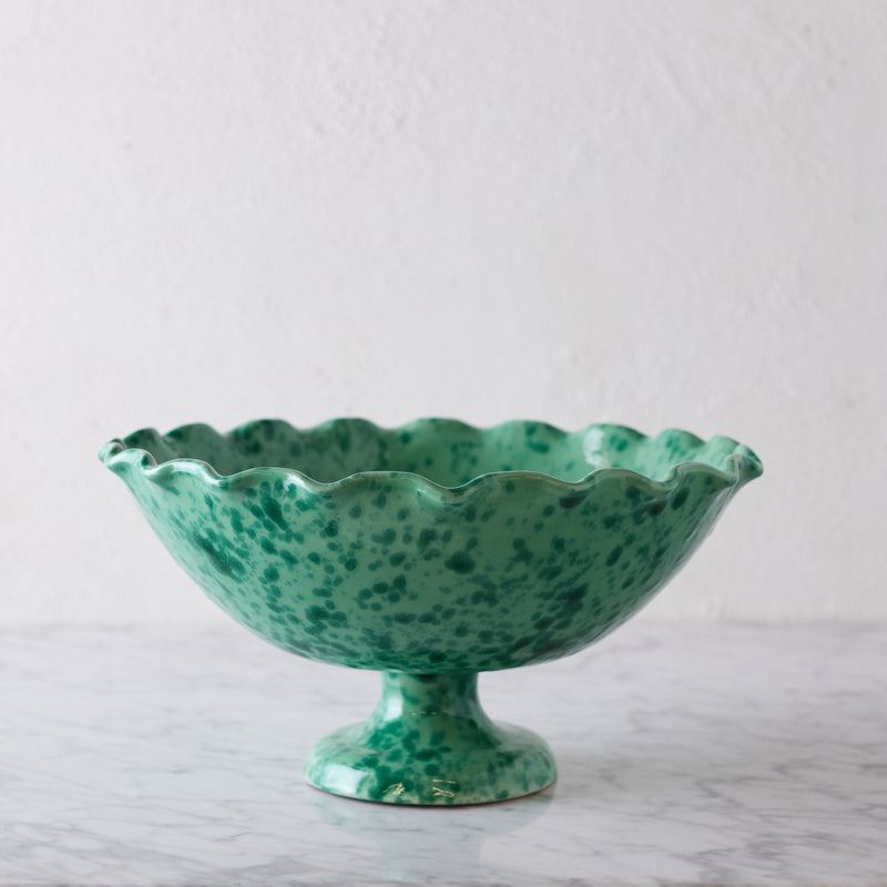 Splatterware Fluted Fruit Bowl, Green on Green