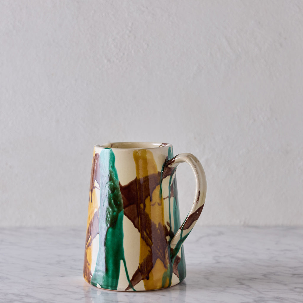 Pitcher in Striped Brushstroke Glaze, Brown, Green & Yellow