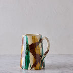 Pitcher in Striped Brushstroke Glaze, Brown, Green & Yellow