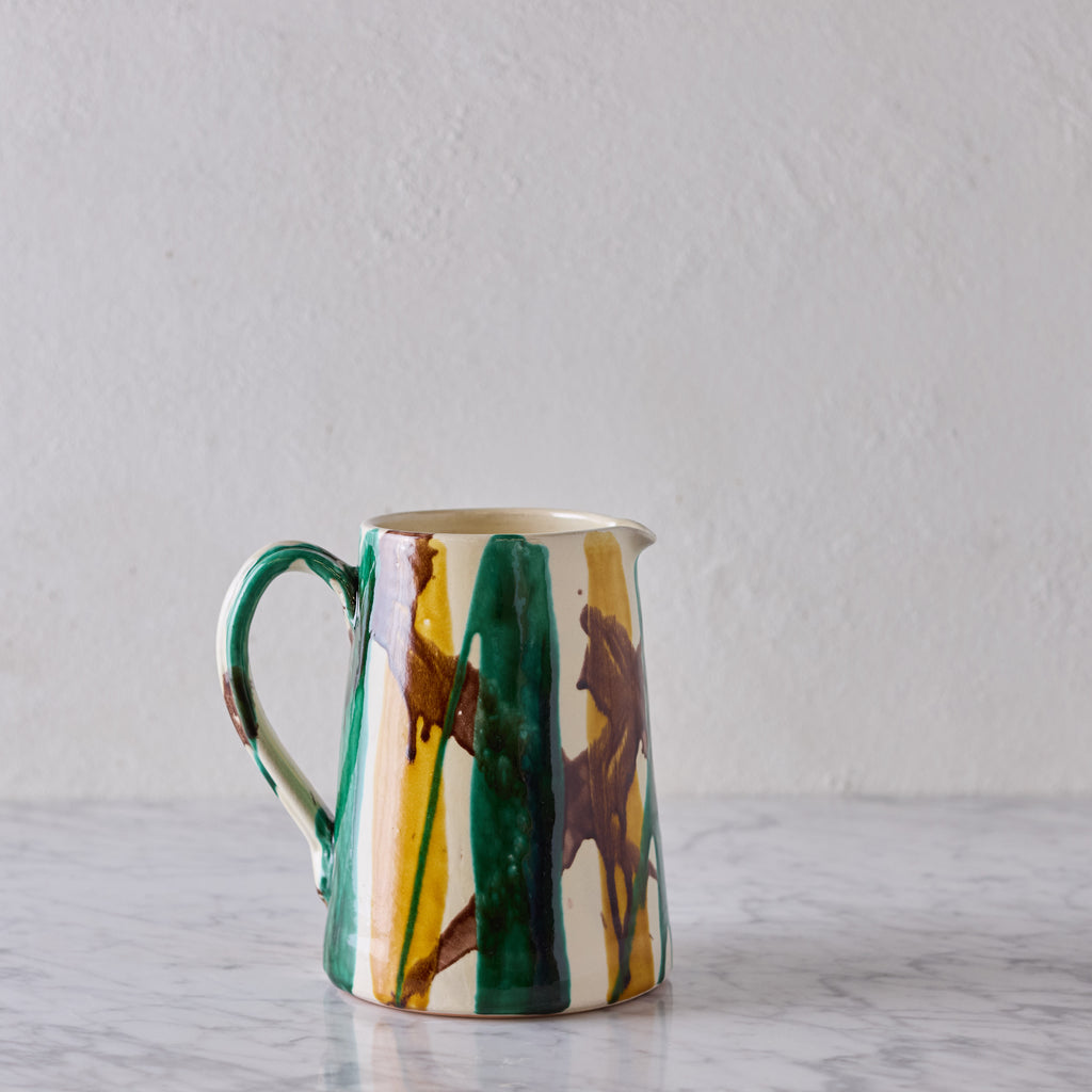 Pitcher in Striped Brushstroke Glaze, Brown, Green & Yellow