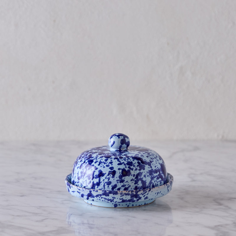 Splatterware Butter Dish, Blue on Blue