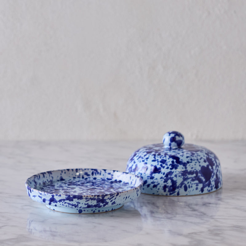 Splatterware Butter Dish, Blue on Blue