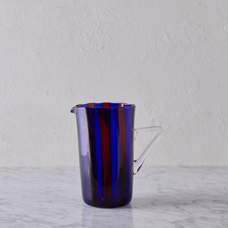 Murano Striped Glass Pitcher, Dark Blue & Amber