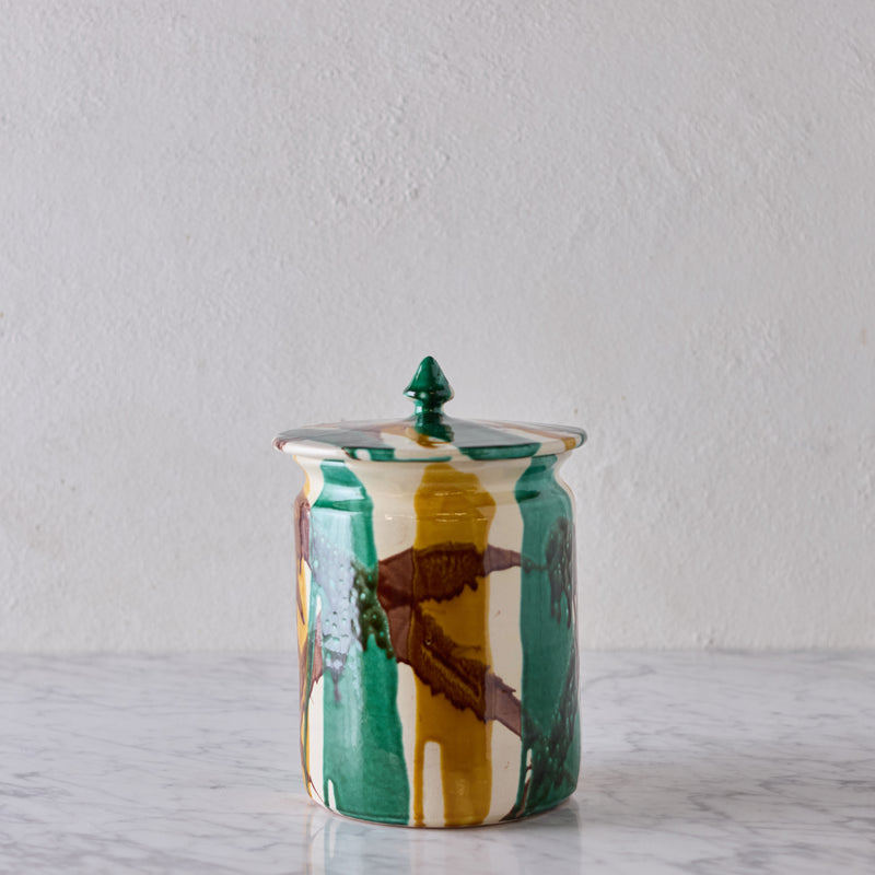 Lidded Canister in Brushstroke Glaze, Brown, Green & Yellow