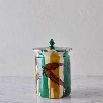 Lidded Canister in Brushstroke Glaze, Brown, Green & Yellow