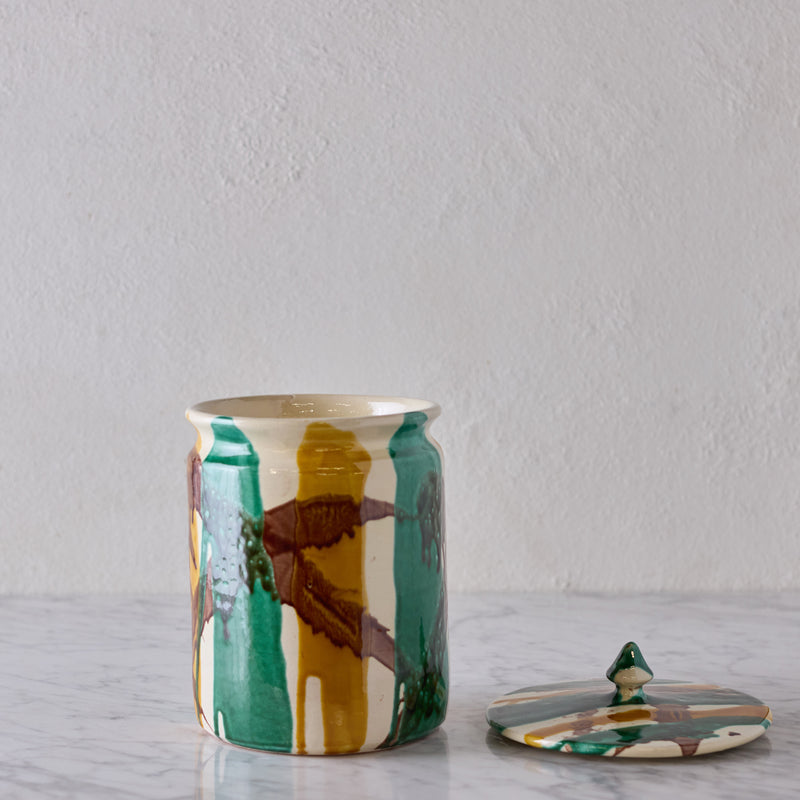 Lidded Canister in Brushstroke Glaze, Brown, Green & Yellow