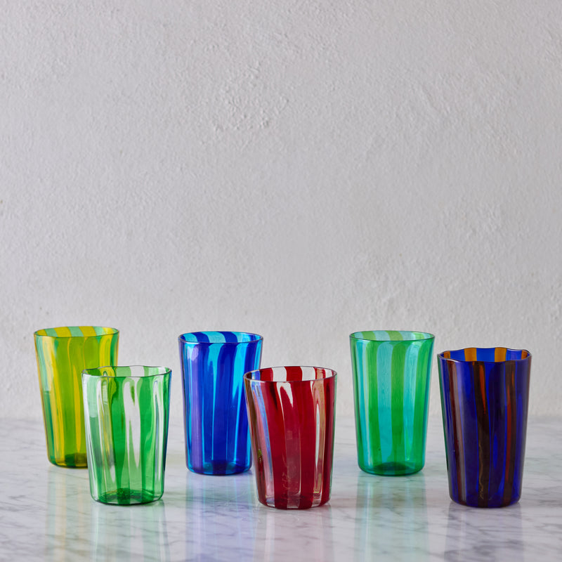 Tall Murano Glass Tumbler, Blue & Aquamarine Stripe