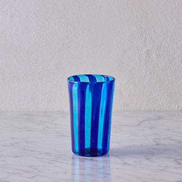 Tall Murano Glass Tumbler, Blue & Aquamarine Stripe