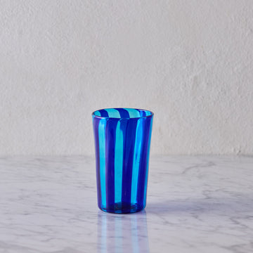 Tall Murano Glass Tumbler, Blue & Aquamarine Stripe