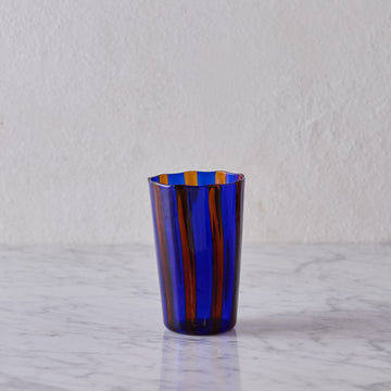 Tall Murano Glass Tumbler, Blue & Amber Stripe