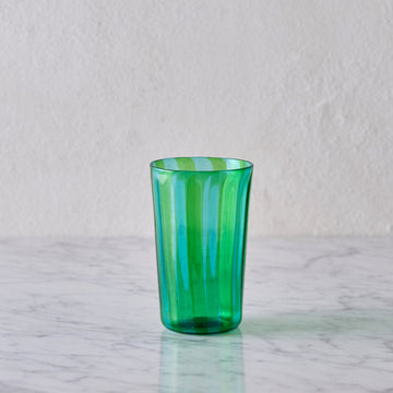 Tall Murano Glass Tumbler, Marine Green & Aquamarine Stripe