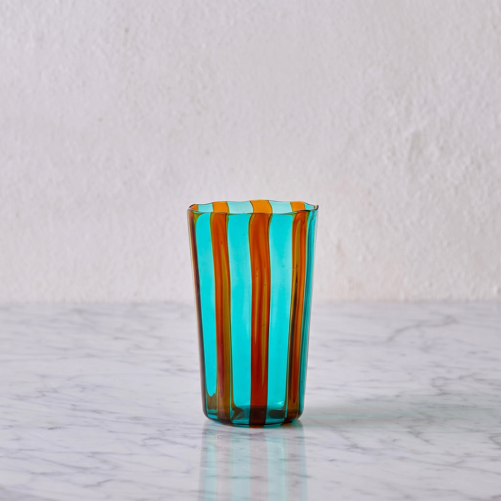 Tall Murano Glass Tumbler, Marine Green & Amber