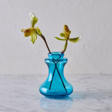 Hand Blown Bulb Vase, Low Turquoise