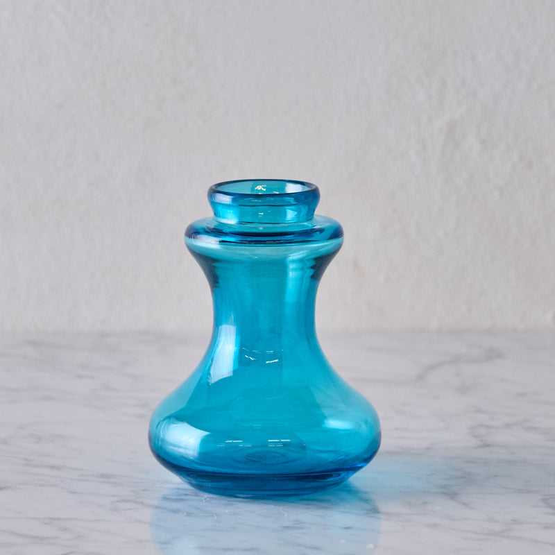 Hand Blown Bulb Vase, Low Turquoise