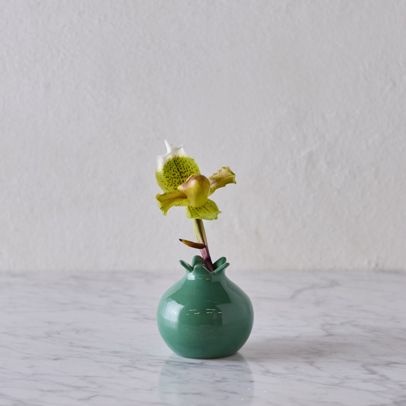 Glazed Terra Cotta Pomegranate, Small Green