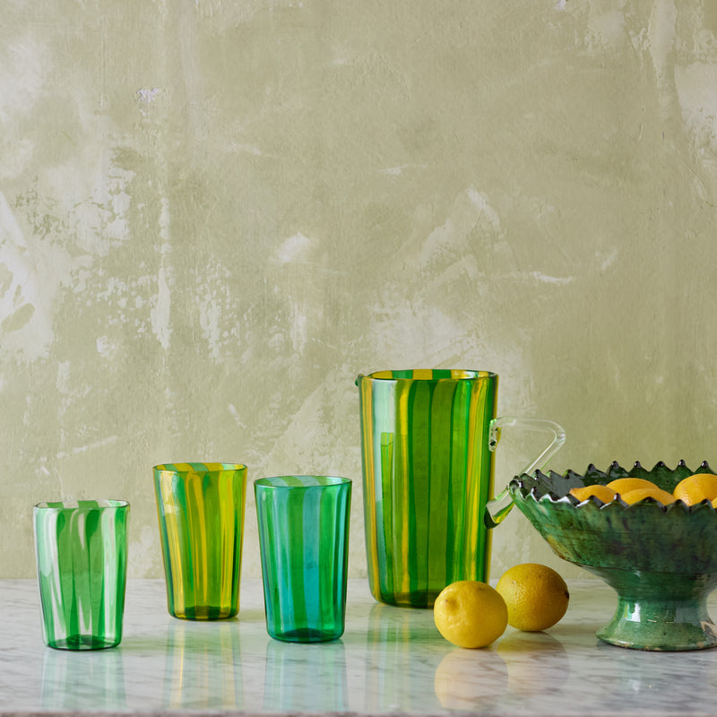 Tall Murano Glass Tumbler, Marine Green & Aquamarine Stripe