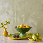 Splatterware Oval Platter, Green on Yellow