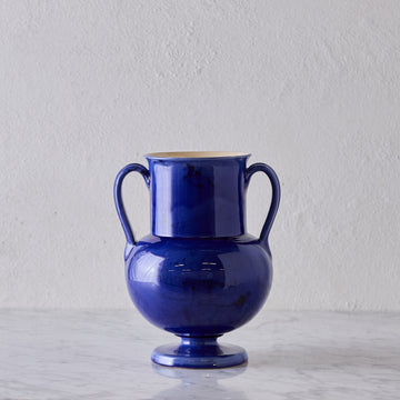 Apulian Amphora Vase in Blue with Black Marble Glaze