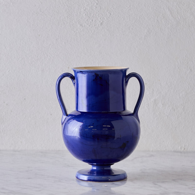 Apulian Amphora Vase in Blue with Black Marble Glaze