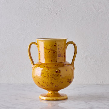 Apulian Amphora Vase in Yellow with Red Marble Glaze