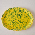 Splatterware Oval Platter, Green on Yellow