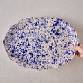 Splatterware Oval Platter, Navy Blue on White