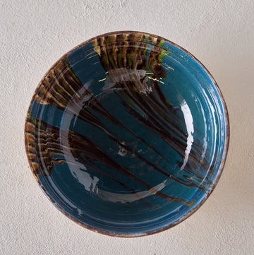 Romanian Drip Glaze Bowl, Large Blue