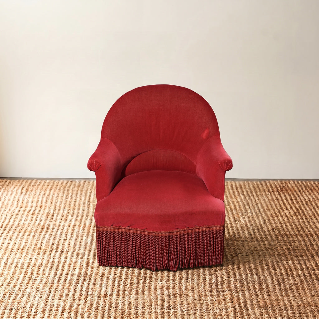 Napoleon III Crapaud Chair in Red Velvet with a Fringed Skirt