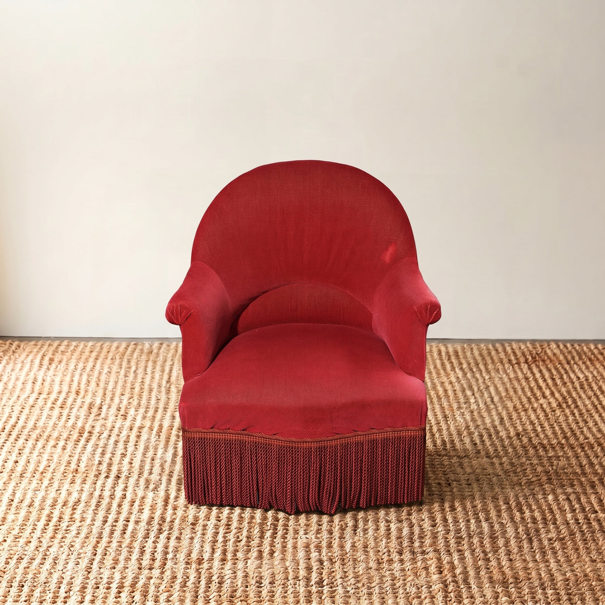 Napoleon III Crapaud Chair in Red Velvet with a Fringed Skirt