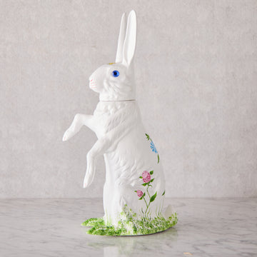 Ino Schaller Papier-Mâché Bunny, Upright Extra Large White with Flowers