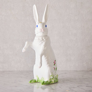 Ino Schaller Papier-Mâché Bunny, Upright Extra Large White with Flowers