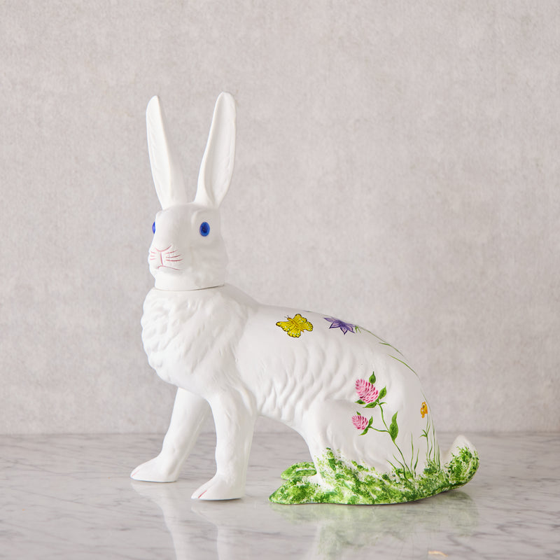 Ino Schaller Papier-Mâché Bunny, Sitting Extra Large White with Flowers