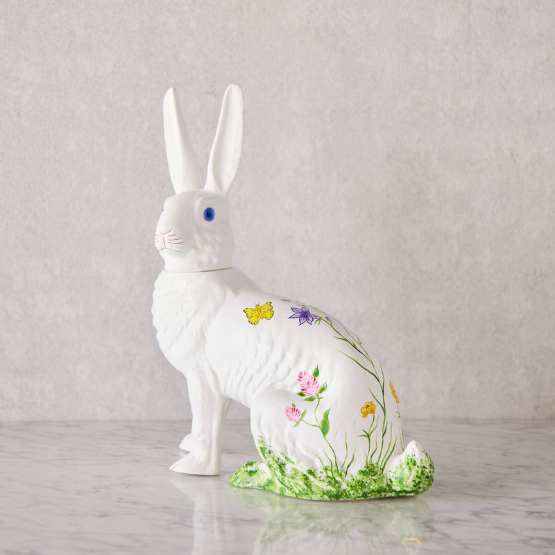 Ino Schaller Papier-Mâché Bunny, Sitting Extra Large White with Flowers