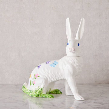 Ino Schaller Papier-Mâché Bunny, Sitting Extra Large White with Flowers