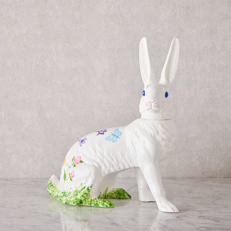 Ino Schaller Papier-Mâché Bunny, Sitting Extra Large White with Flowers