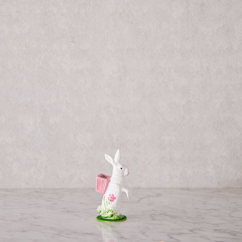 Ino Schaller Papier-Mâché Bunny, White with Pink Basket